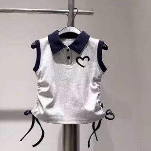 女孩时尚 女中大童夏装 儿童无袖 2025新款 纯棉上衣潮 翻领背心Polo衫