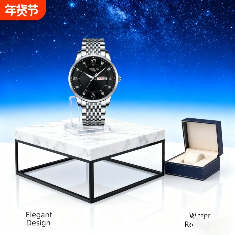 手表男款防水高级感全自动男表数字双日历防水腕表男机械风全自动