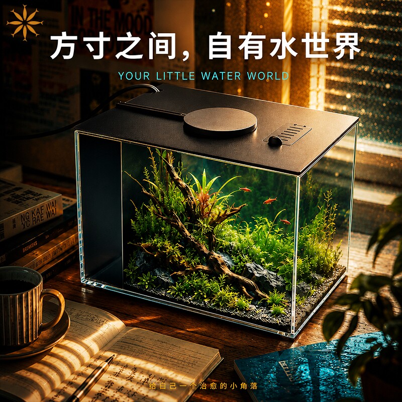 迷你鱼缸斗鱼缸一体小型鱼缸PC图片