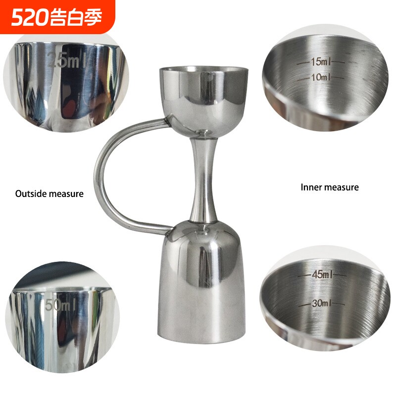 批发304不锈钢量杯双头手柄量酒器酒杯调酒师工具分酒器跨境现货