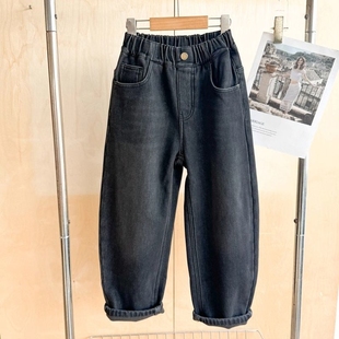 一体加绒加厚老爹裤 儿春秋冬季 中大童宽松帅气童装 男童简约牛仔裤