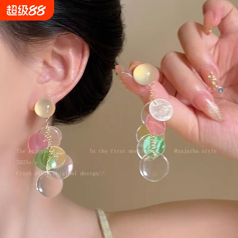 仙气飘飘~彩色流苏贝壳耳坠女款夏天多巴胺海边耳环2026新款耳饰图片