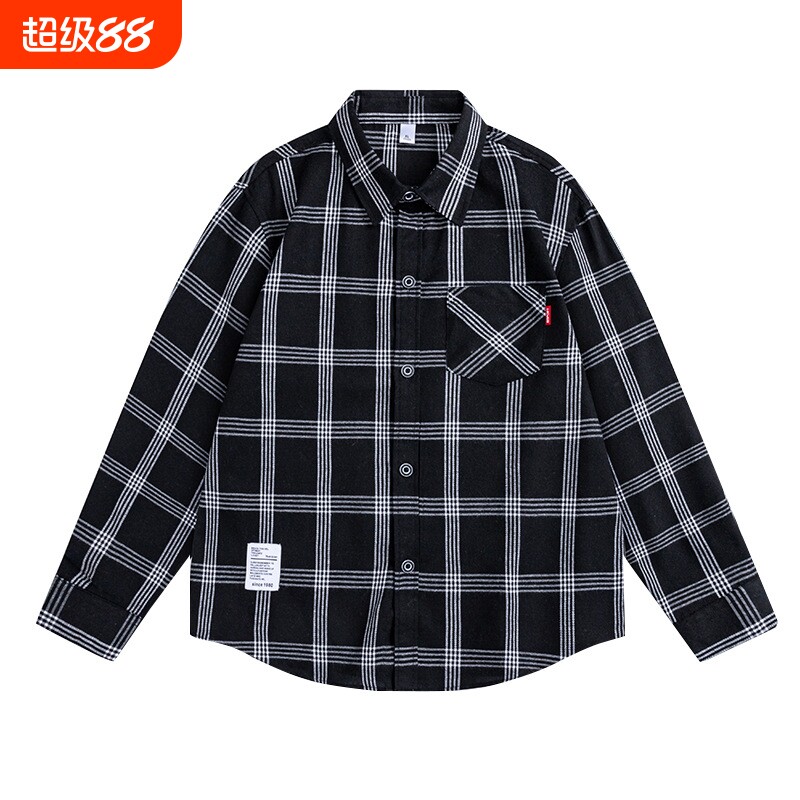 春秋新款韩版宽松格纹长袖衬衫男秋季青少年休闲衬衣潮流条纹耐磨