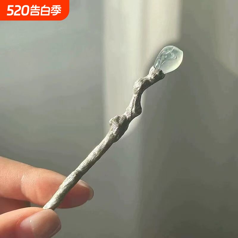 新中式银色不规则树枝发簪纹理高级感盘发簪子女配旗袍发饰通勤