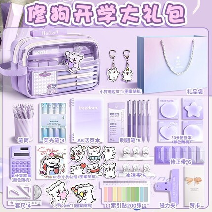 圣诞节紫色文具套装礼盒一年级入学女孩款卡通文具礼盒大容量学习用品儿童女孩高颜值礼物初中生新生仪式感