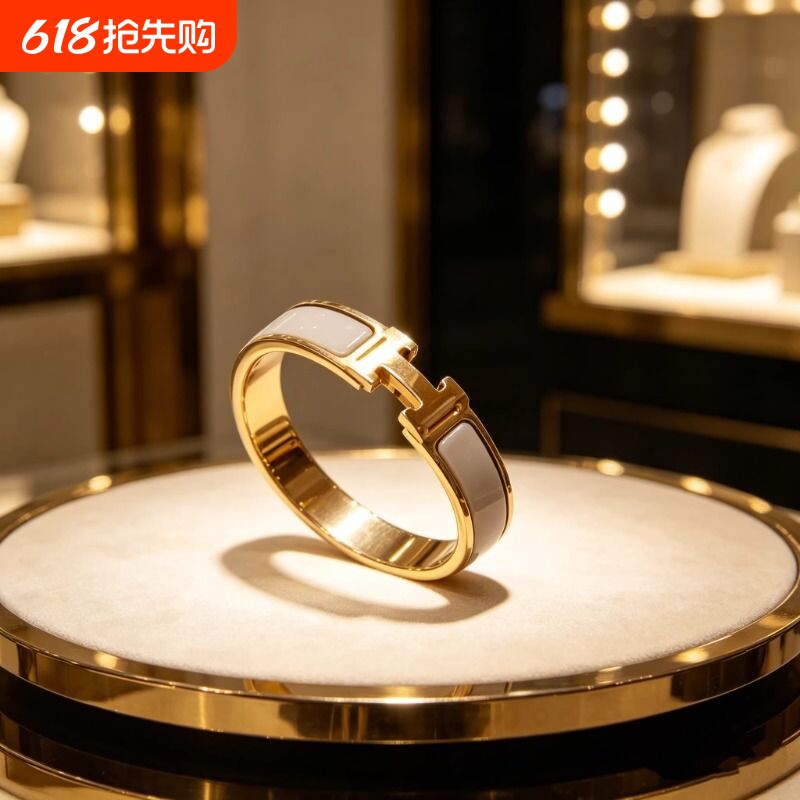 H手环手镯女镀18k金玫瑰金韩版轻奢ins小众精致旋转扣高级感男