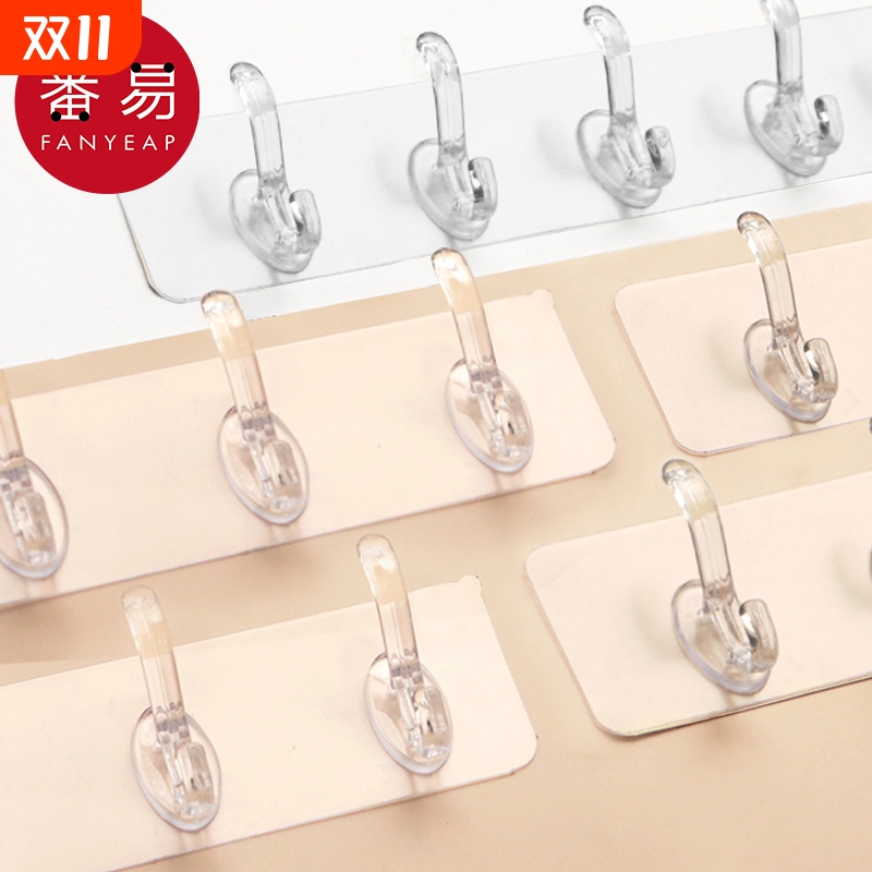 粘钩/联排AA1SQ0-连排挂钩透明三联粘胶免打孔门后用家用粘钩