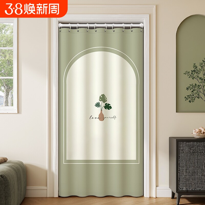 免打孔门帘空调挡风厨房挡油烟家用隔断帘卫生间卧室隐私遮挡布帘