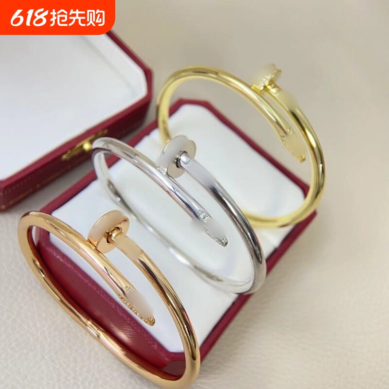 LOVE钉子手镯镀18K玫瑰金头尾钻情侣手环轻奢时尚V金光面经典