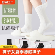 袜子女夏季薄款中筒袜纯棉100%全棉抗菌防臭短袜黑白色夏天长筒袜