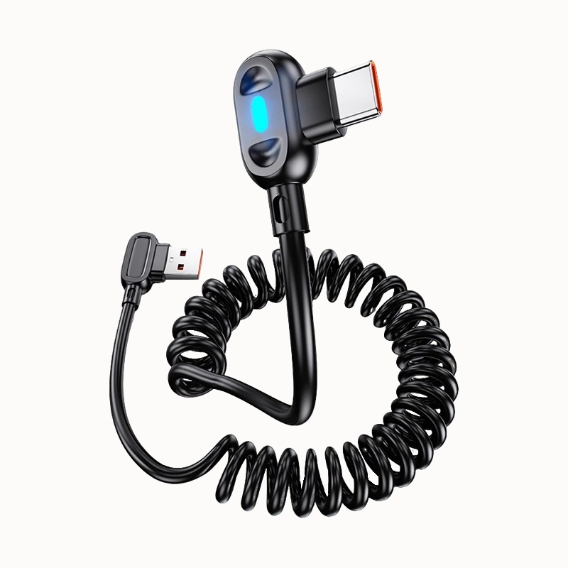2米双弯头弹簧充电线适用华为荣耀typec数据线车载伸缩摩托车线
