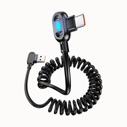 2米双弯头弹簧充电线适用华为荣耀typec数据线车载伸缩摩托车线