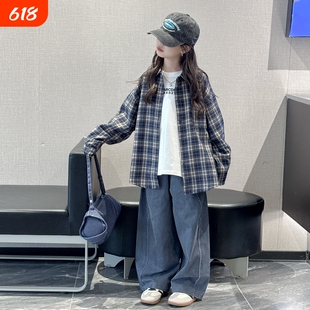 女童格子衬衫春秋2025新款洋气女孩大童秋装时髦外套儿童韩版衬衣