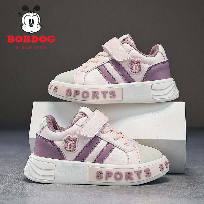 巴布豆女童板鞋防水皮面鞋子2025春秋新款潮流轻便防滑儿童运动鞋