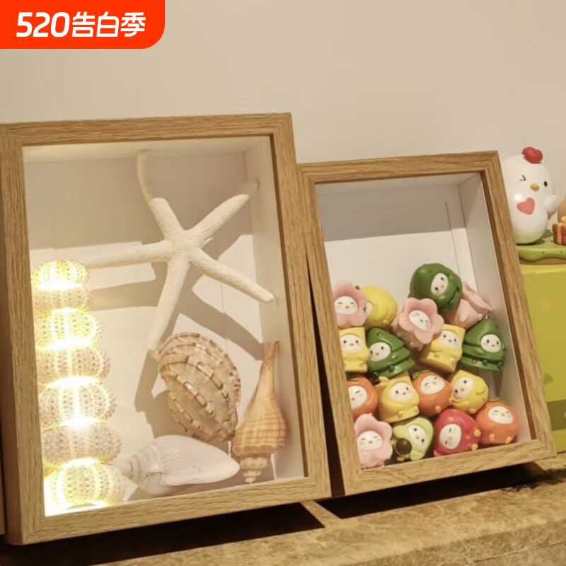 小鸡相框蚂蚁庄园立体中空相框透明手办木质摆台松松乐盲盒展示框