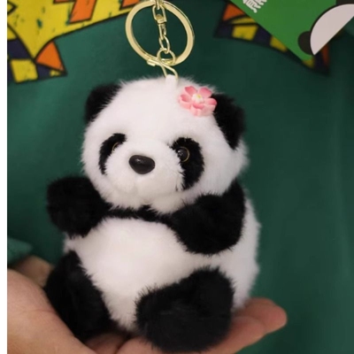 熊猫花花钥匙扣仿水貂毛绒玩具公仔包包挂饰玩偶情人节礼物挂件