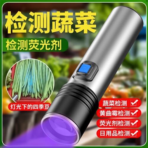 紫光灯蔬菜水果荧光剂检测笔紫外线蓝光验钞鉴定专用365nm手电筒