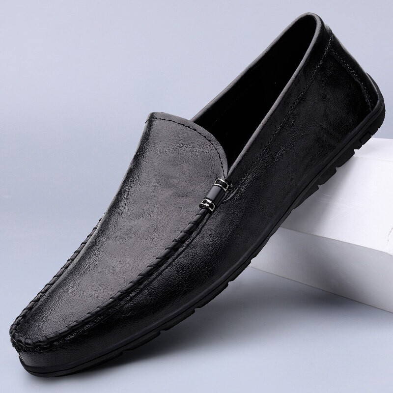 意尔康心选真皮牛皮休闲皮鞋软皮软底一脚蹬豆豆鞋百搭透气男鞋