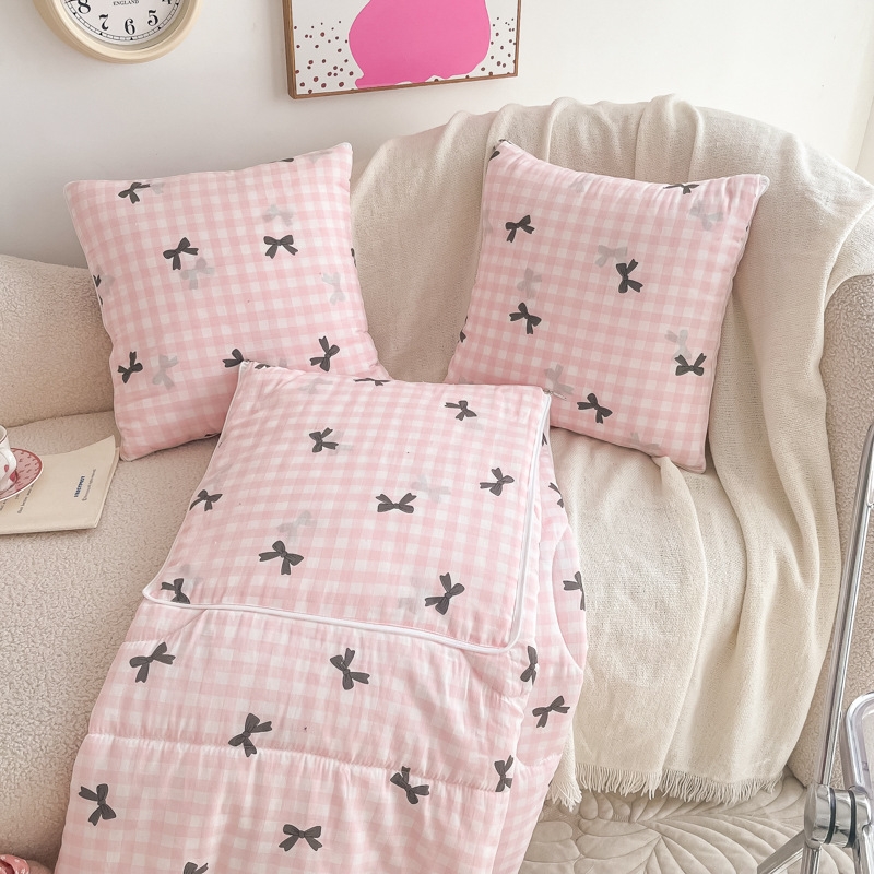 新款40支quab棉水洗棉韩式小清新蝴蝶结两用车载用午睡靠垫抱枕被