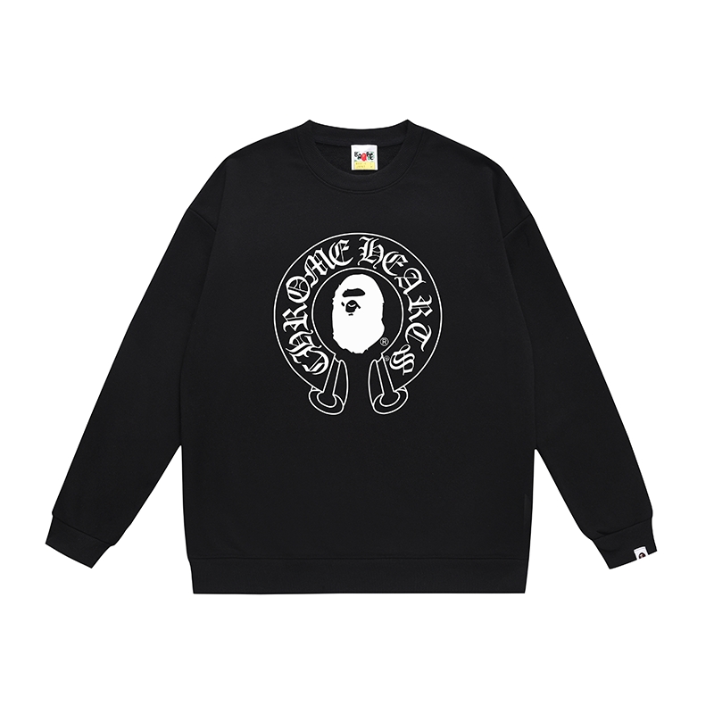 潮牌APE圆领卫衣重磅高版本秋冬季加绒SHARK BAPE鲨鱼迷彩亲子装