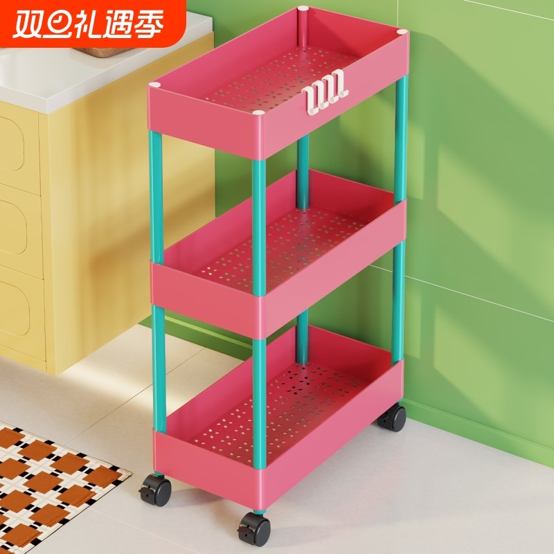 浴室置物架卫生间整理架洗漱台旁多巴胺收纳柜洗衣机旁带轮小推车