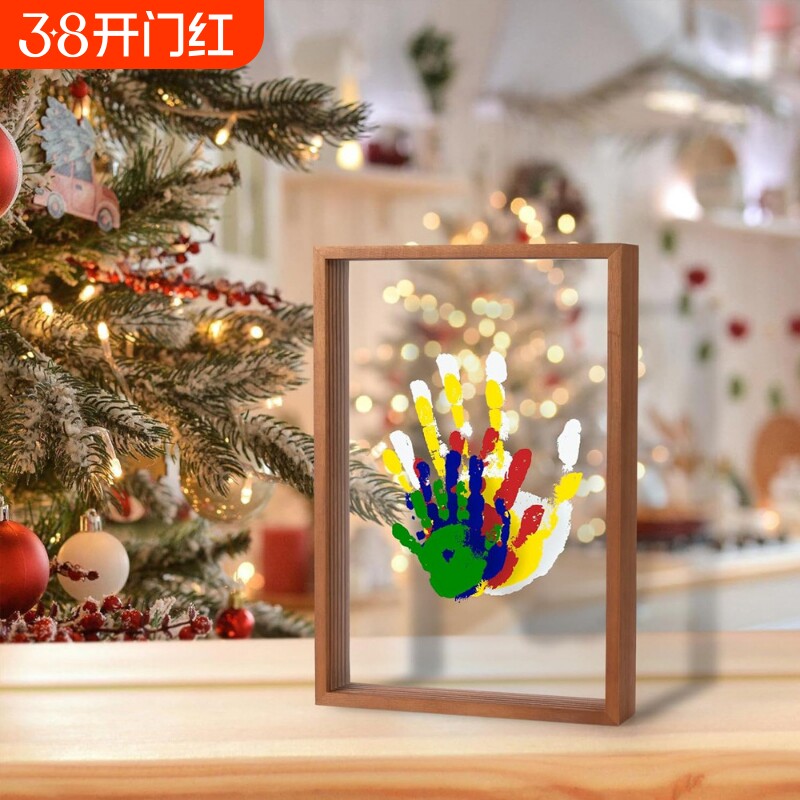 跨境亚马逊透明手印相框DIY家庭手绘颜料纪念相框4层手印透明相框