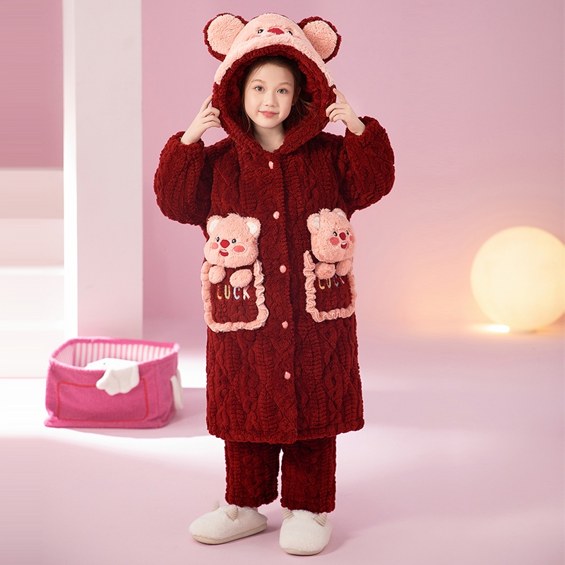 女童睡袍法兰绒加厚保暖女家居服