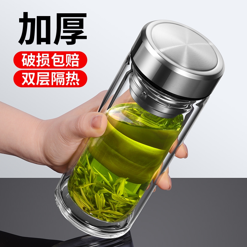 玻璃杯水杯双层男2025新款耐高温杯子茶水分离杯大容量便携泡茶杯