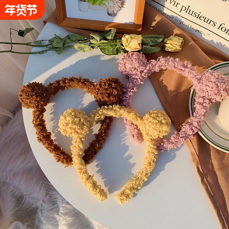 网红小熊耳朵发箍毛绒韩国发卡简约百搭洗脸女发窟可爱头箍发带
