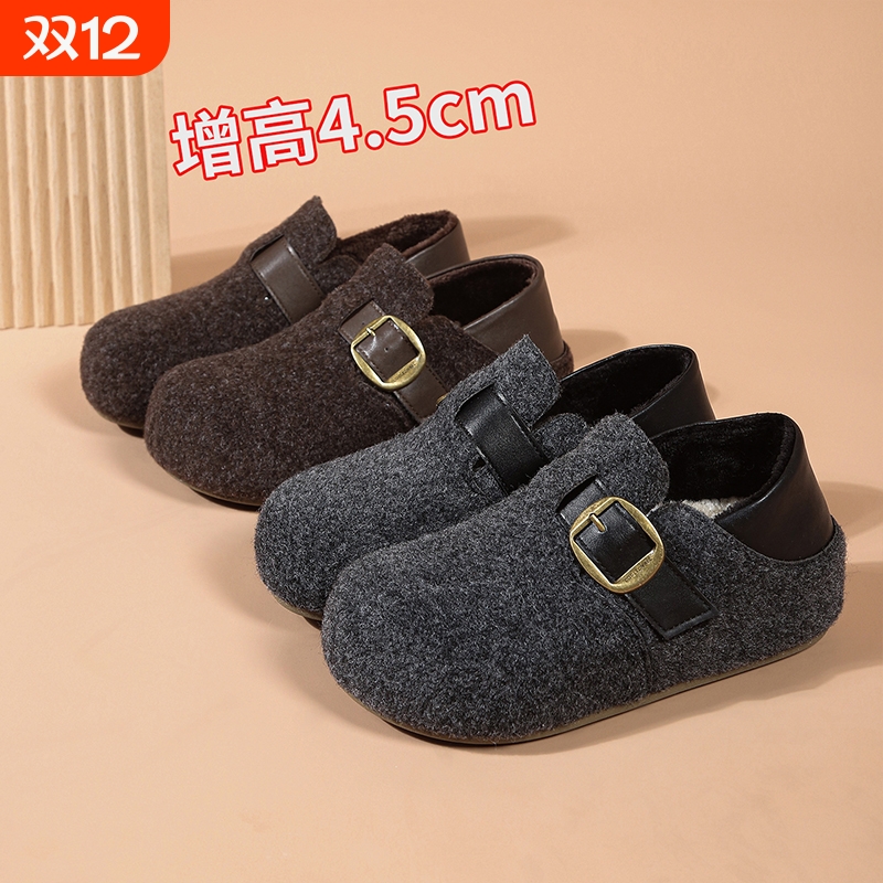 厚底增高5cm勃肯鞋女鞋加绒保暖防滑棉鞋2025冬款豆豆乐福鞋单鞋