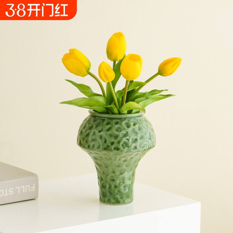 新中式花瓶陶瓷不规则纹理高颜值水养鲜花插花器客厅玄关软装摆件