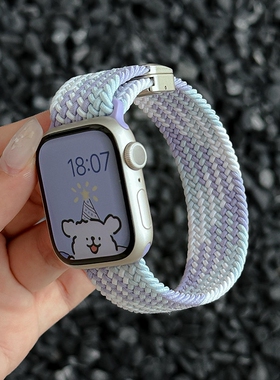 适用applewatch11苹果手表表带iwatch9编织s10回环式S9磁吸夏季s8尼龙ultra2高级感s7腕带se春透气运动男士