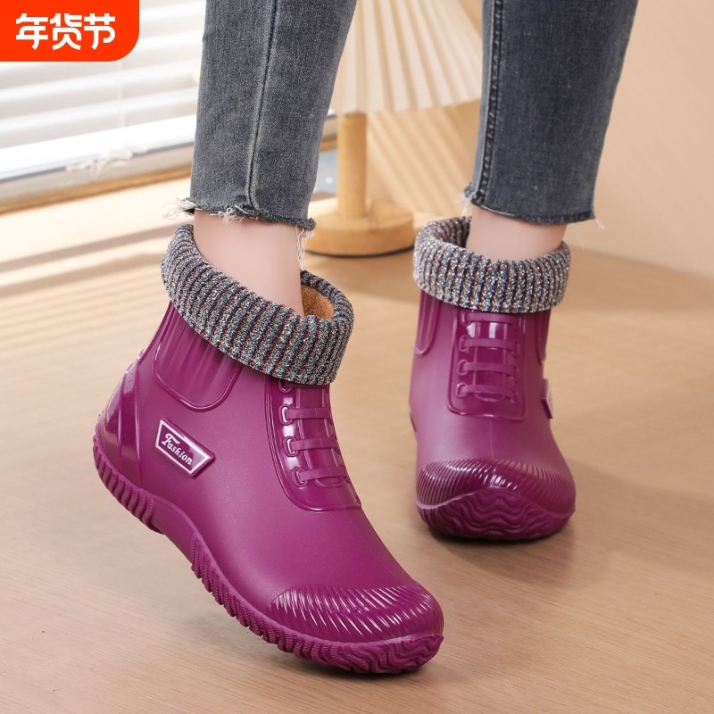 买一送一鞋垫外穿防水防滑雨靴中筒软底胶鞋女士短筒冬季耐磨雨鞋