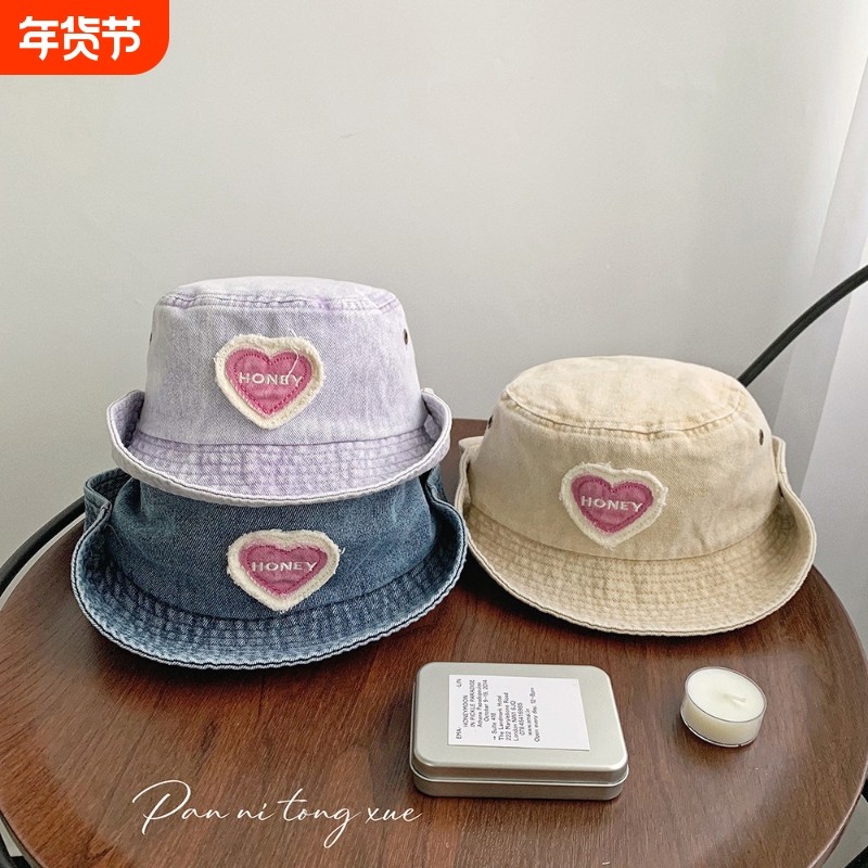 【LH】日系粉色爱心登山帽女夏季新款户外徒步遮阳防晒帽西部牛仔