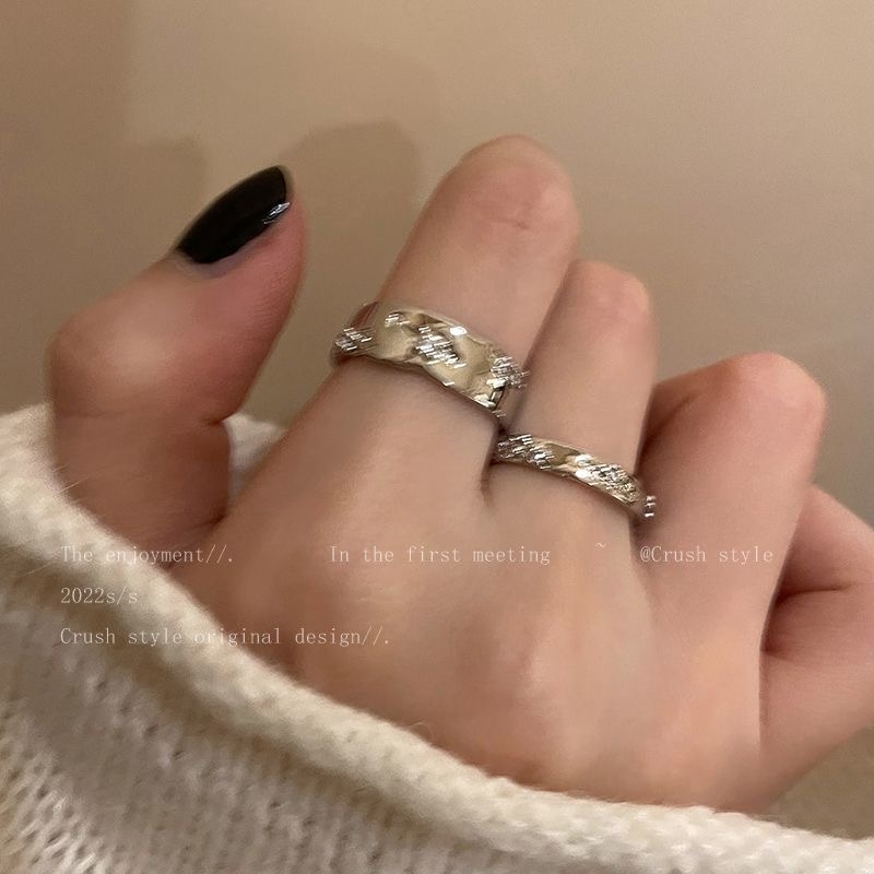 s925素圈戒指女小众设计高级感冷淡风情侣指环个性食指戒开口