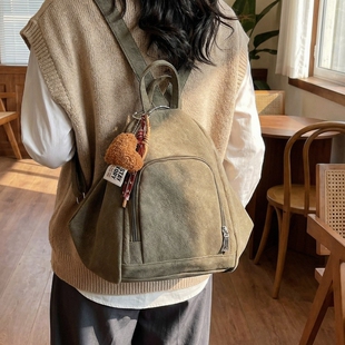 美拉德复古双肩包女2026新款通勤单肩手提托特包大容量旅行背包