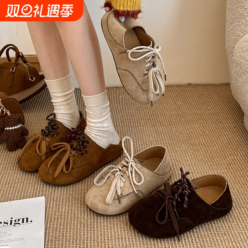 复古棕色法式平底全包勃肯鞋女2025新款秋季配裙子百搭软底单鞋子