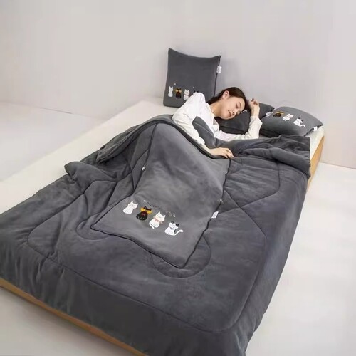 折叠加厚抱枕被子二合一办公室沙发车载午睡汽车牛奶绒枕头被冬季