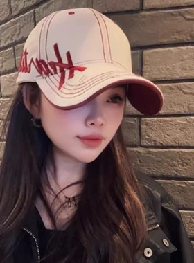 字母刺绣棒球帽子女2026春季新款遮阳鸭舌帽大帽檐红色黑色折叠