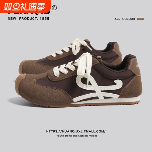 环球棕色德训鞋女款2025新款秋季百搭休闲板鞋轻便运动软底阿甘鞋