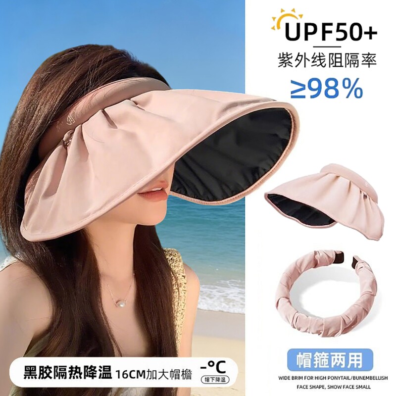 防晒帽女防紫外线大帽檐贝壳遮阳帽空顶帽子太阳帽遮脸可折叠夏天图片