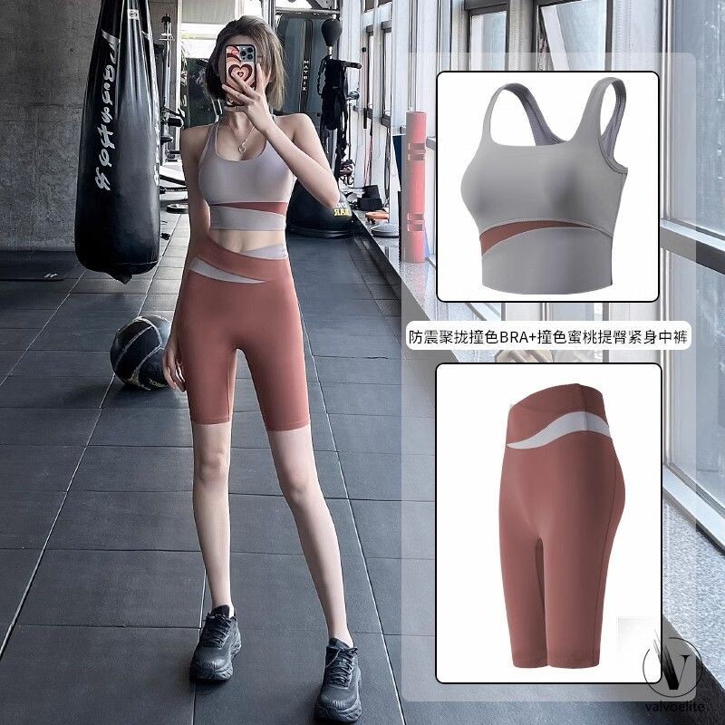 瑜伽服背心套装女五分裤运动健身衣修身专业普拉提跑步防震美背