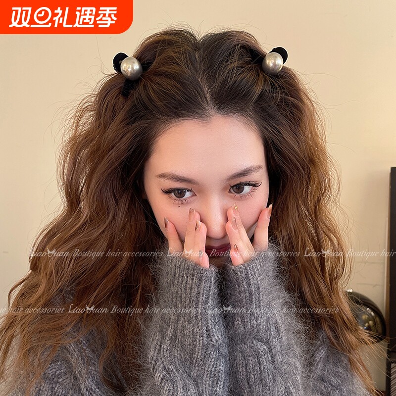 灰调珍珠半扎发发夹头饰优雅刘海小抓夹女2024新款高级感鲨鱼夹5