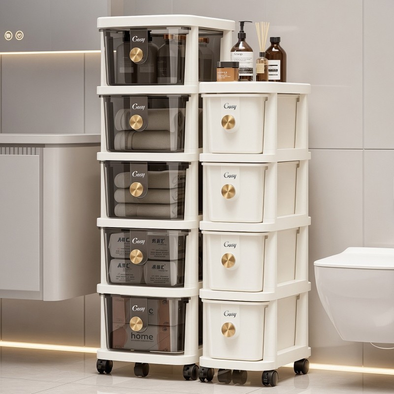 抽屉式收纳柜子卧室多层五斗柜塑料加厚卫生间夹缝柜可移动