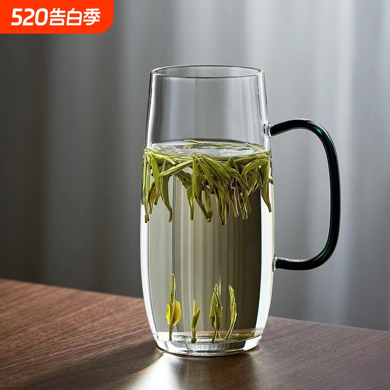 高硼硅加厚耐热带把手绿茶杯办公室男女玻璃杯龙井猴魁泡茶杯喝茶