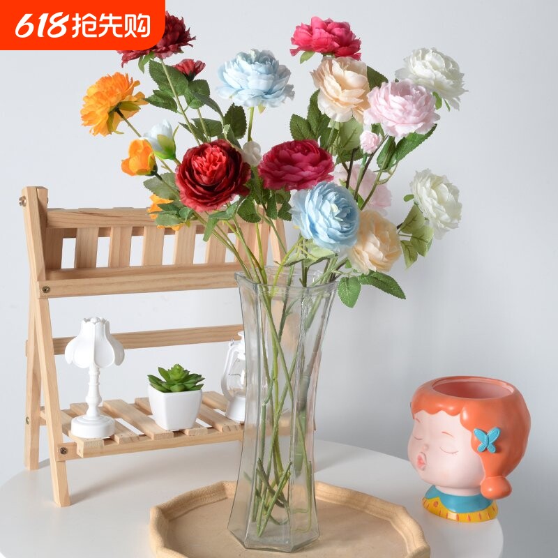 洋牡丹玫瑰仿真花绢花客厅装饰花摆件花假花牡丹花红色花艺摆放
