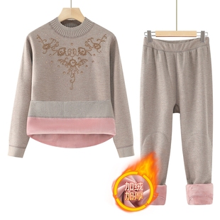 奶奶秋装 女老太太秋衣秋裤 套装 妈妈保暖内衣加绒加厚中老年人冬装