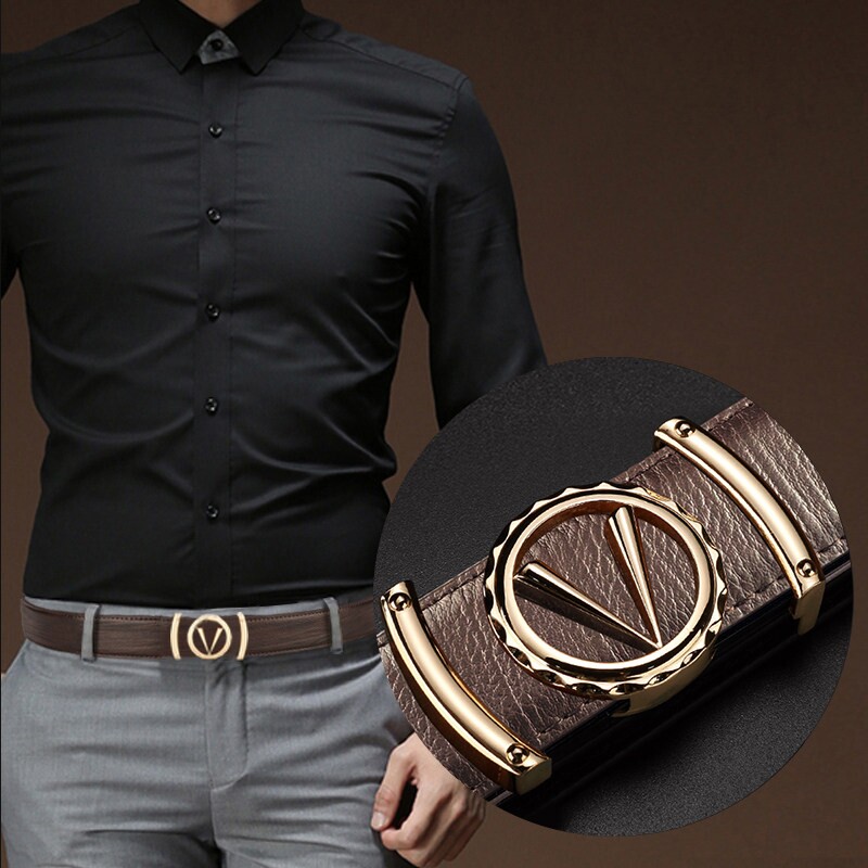 皮带男潮男平滑扣腰带年轻人休闲商务韩版个性裤带青年学生潮