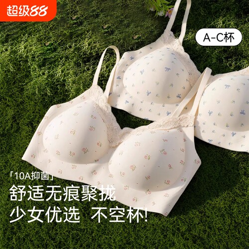 纯欲风碎花内衣少女小胸聚拢上托防下垂收副乳文胸固定阶段背心式