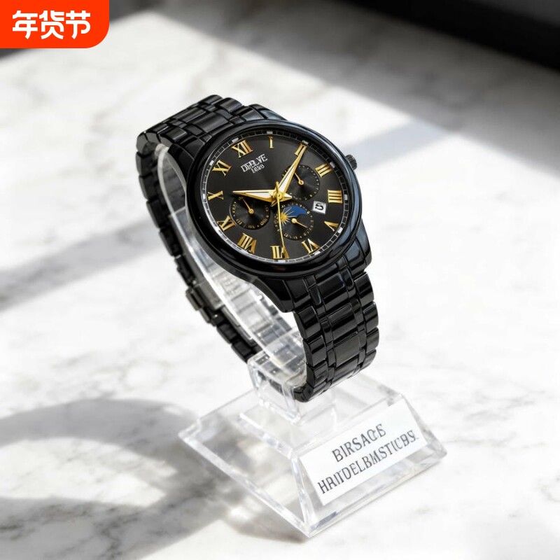 手表男款机械风全自动防水高级感全自动男表数字双日历防水腕表男